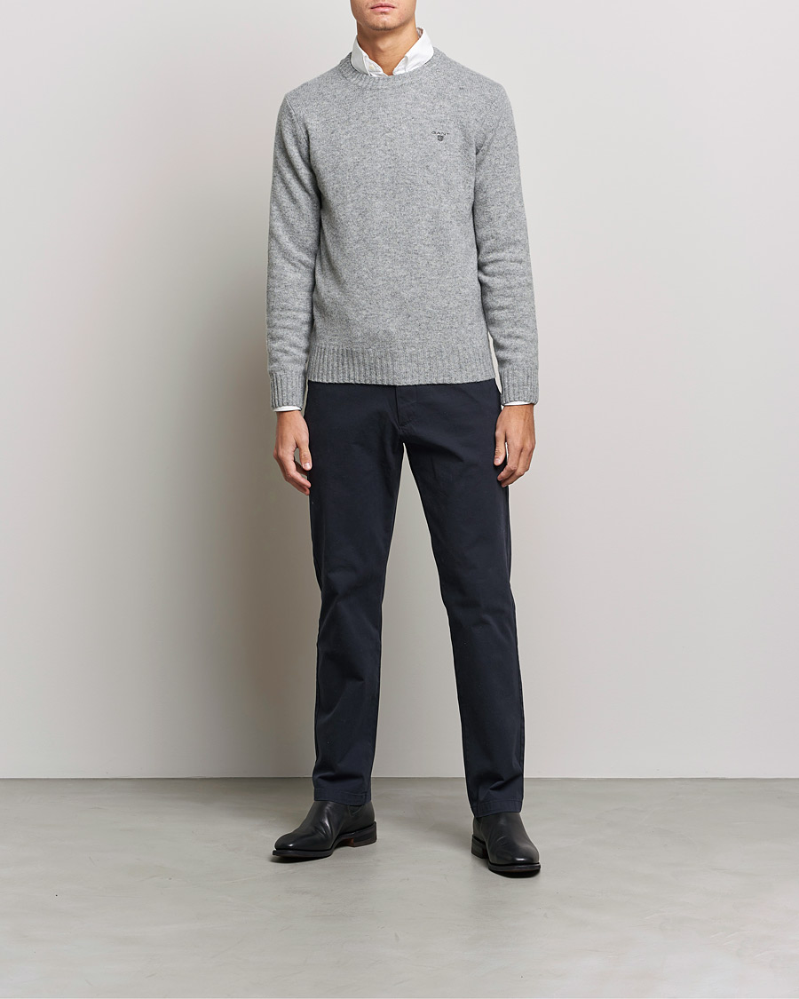 Herre | Gensere | GANT | Brushed Wool Crew Neck Sweater Grey Melange