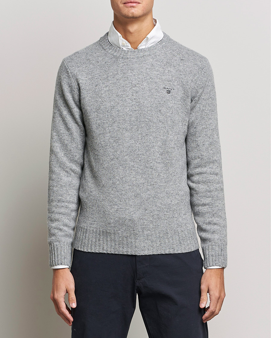 Herre | Gensere | GANT | Brushed Wool Crew Neck Sweater Grey Melange