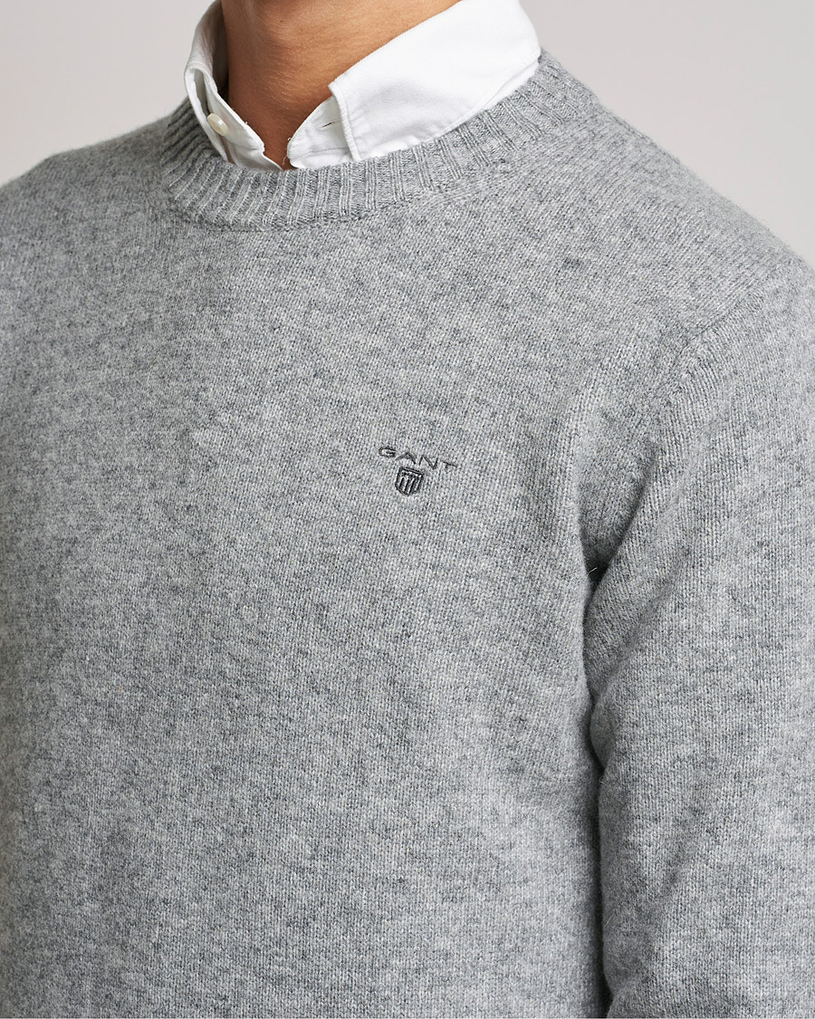 Herre | Gensere | GANT | Brushed Wool Crew Neck Sweater Grey Melange