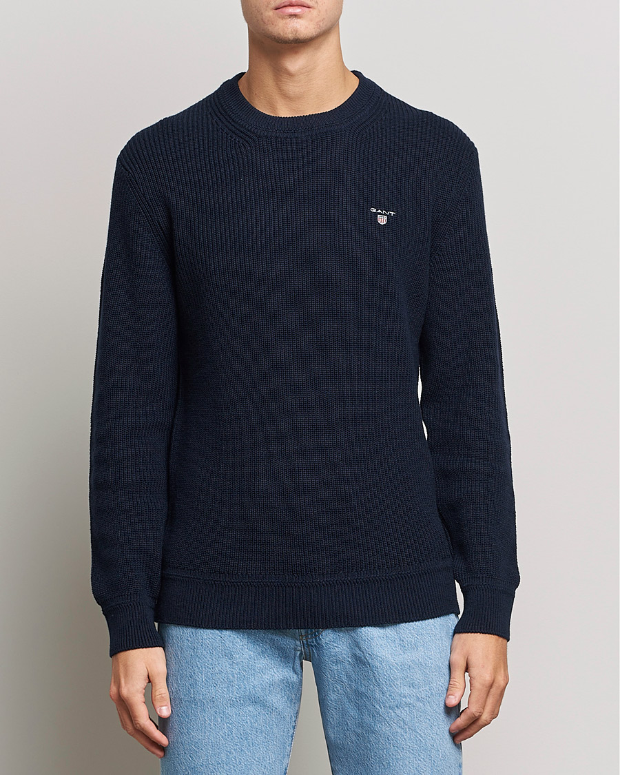 Herre |  | GANT | Cotton/Wool Ribbed Sweater Evening Blue
