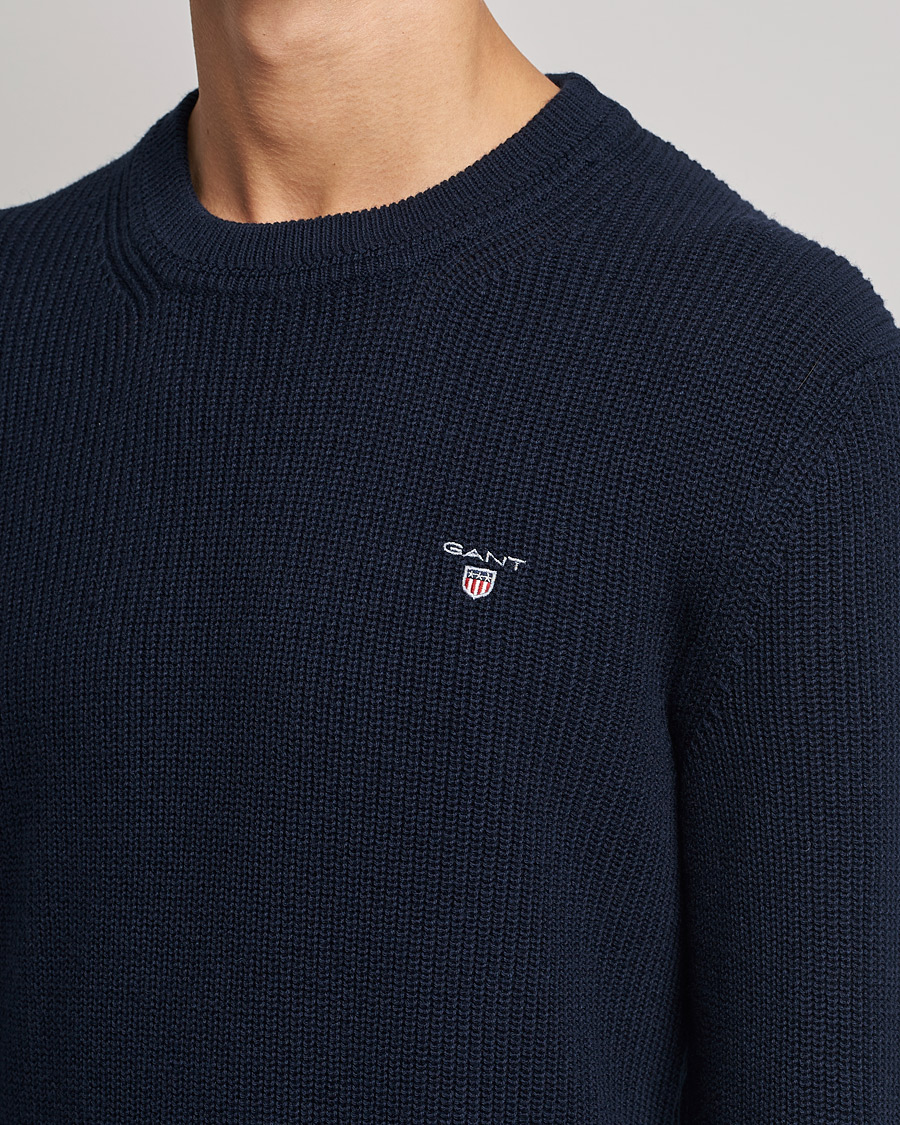 Herre | Gensere | GANT | Cotton/Wool Ribbed Sweater Evening Blue