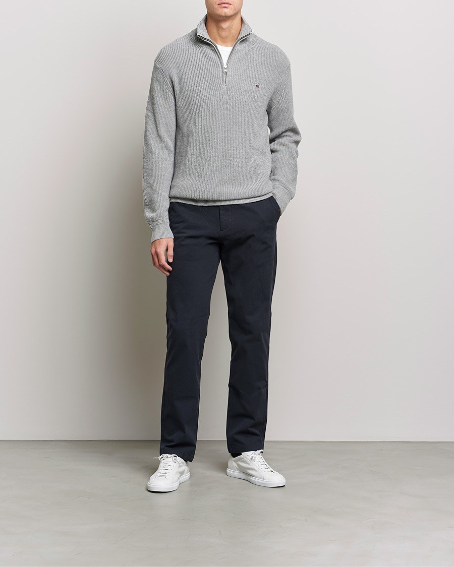 Herre | Gensere | GANT | Cotton/Wool Ribbed Half Zip Sweater Grey Melange