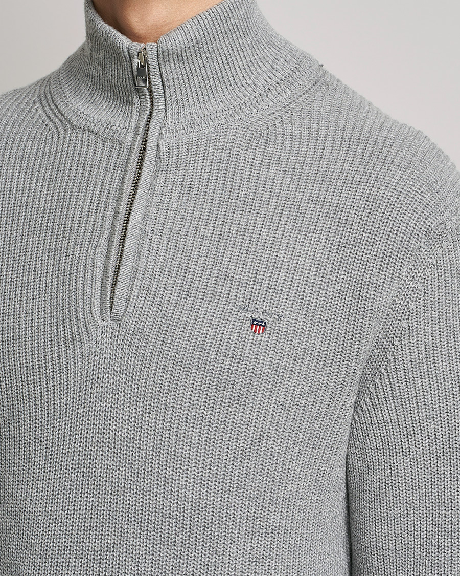 Herre | Gensere | GANT | Cotton/Wool Ribbed Half Zip Sweater Grey Melange