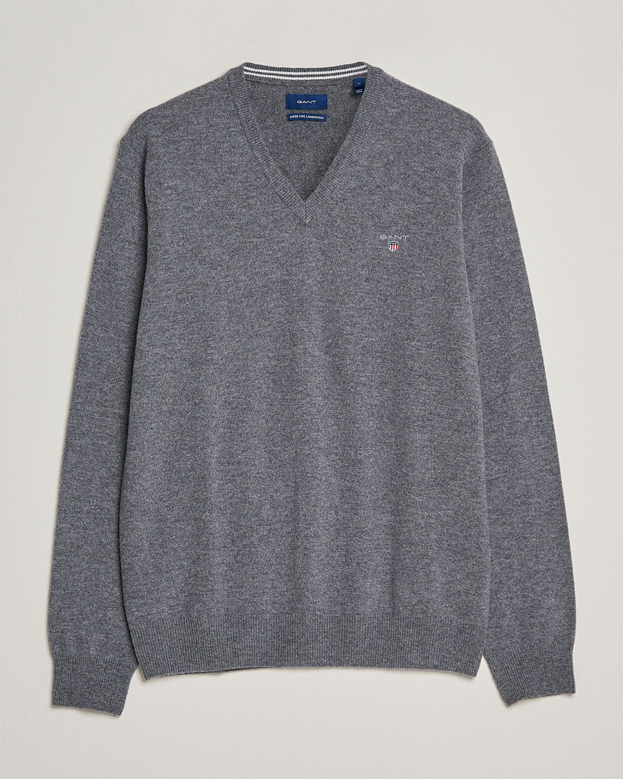 Herre | Gensere | GANT | Lambswool V-Neck Pullover Dark Grey Melange
