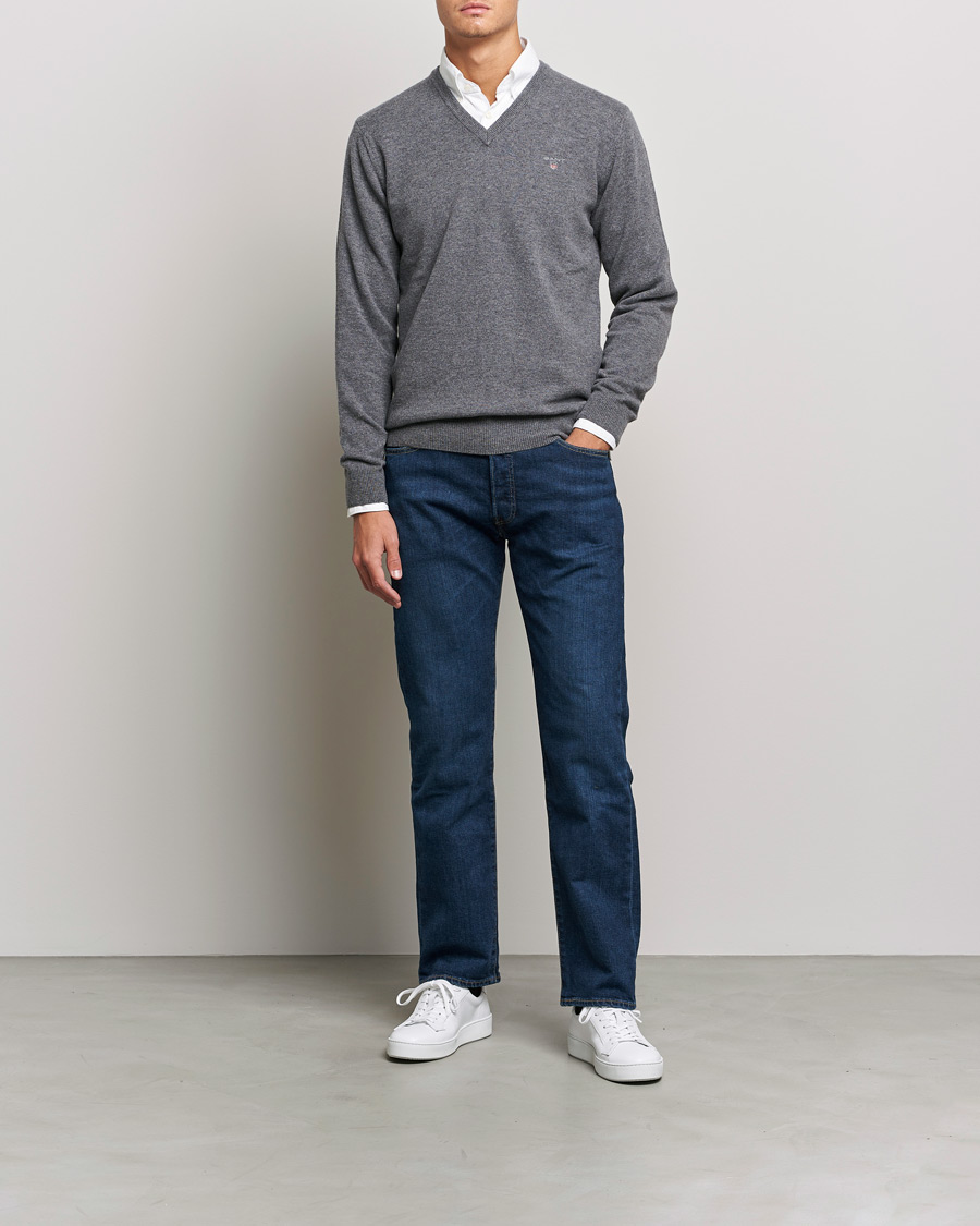 Herre | Gensere | GANT | Lambswool V-Neck Pullover Dark Grey Melange