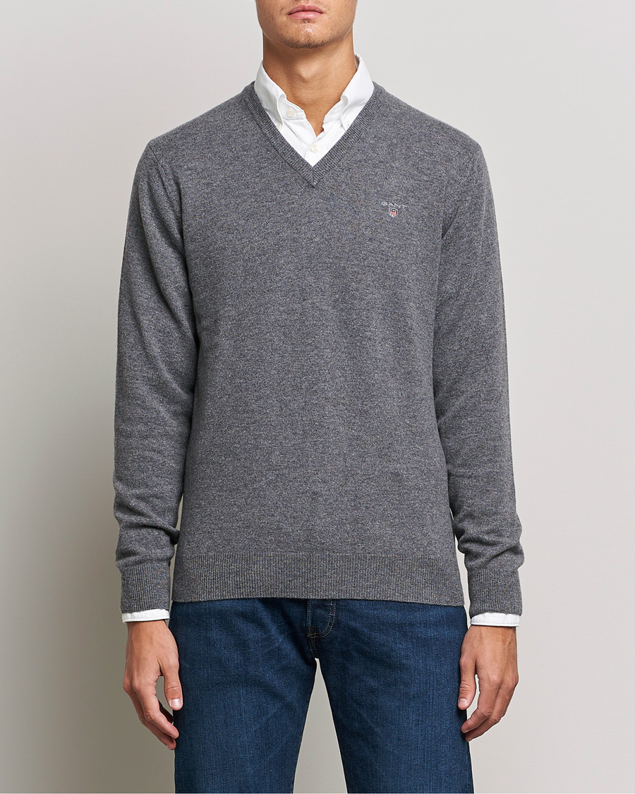 Herre | Gensere | GANT | Lambswool V-Neck Pullover Dark Grey Melange