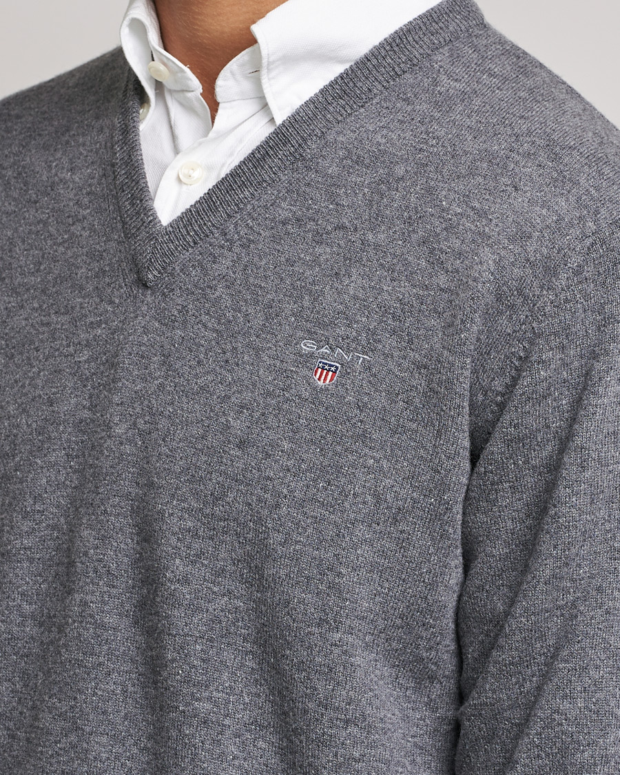 Herre | Gensere | GANT | Lambswool V-Neck Pullover Dark Grey Melange