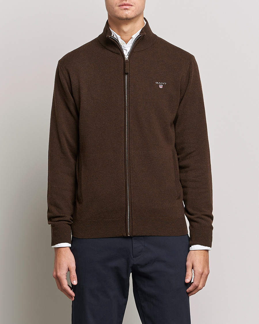 Herre | Full-zip | GANT | Lambswool Full Zip Dark Brown Melange