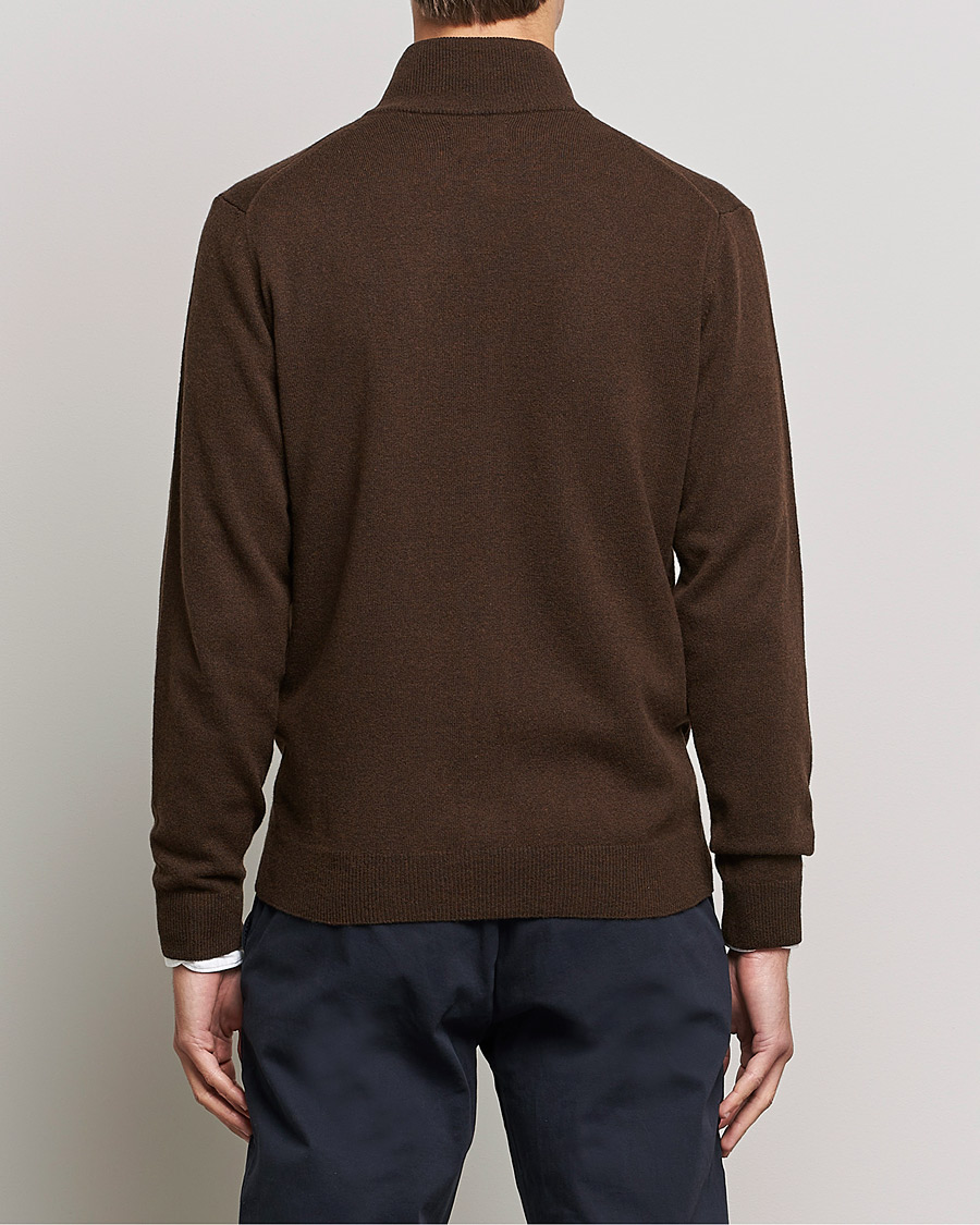Herre | Gensere | GANT | Lambswool Full Zip Dark Brown Melange