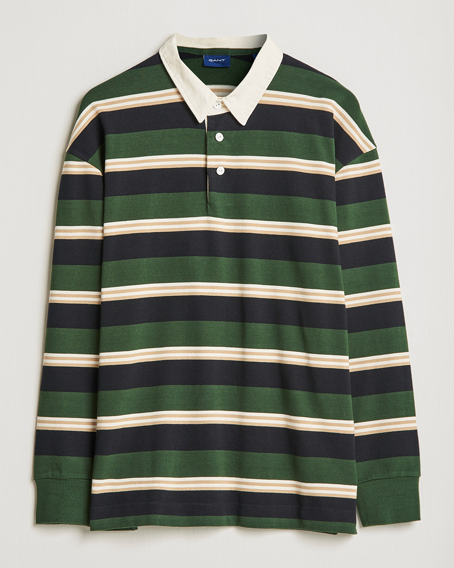 Herre | Gensere | GANT | Archive Striped Heavy Rugger Storm Green