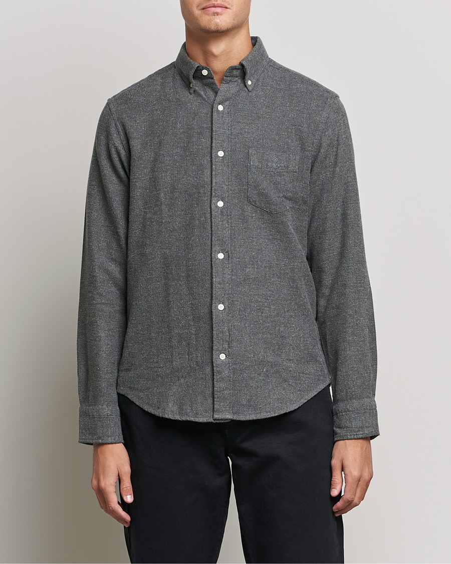 Herre | Flanellskjorter | GANT | Regular Fit Flannel Herringbone Shirt Charcoal Melange