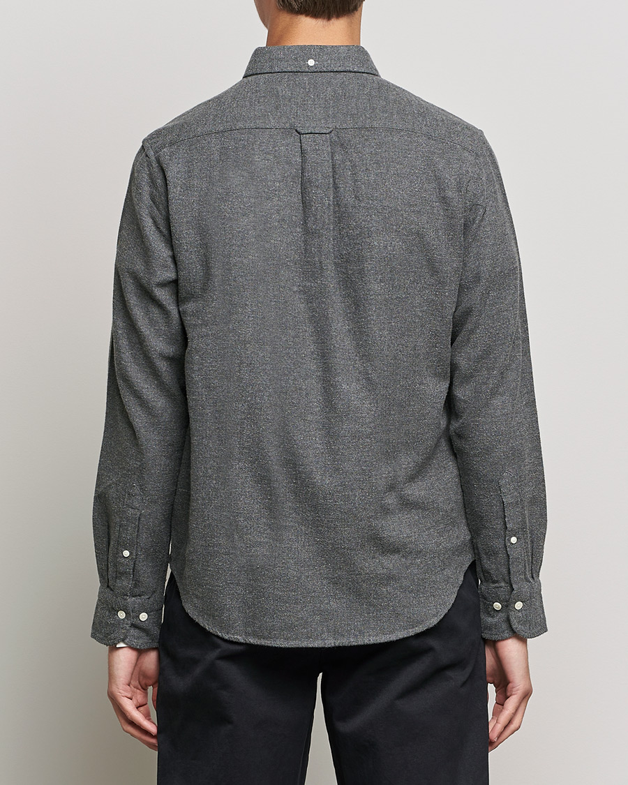Herre | Skjorter | GANT | Regular Fit Flannel Herringbone Shirt Charcoal Melange