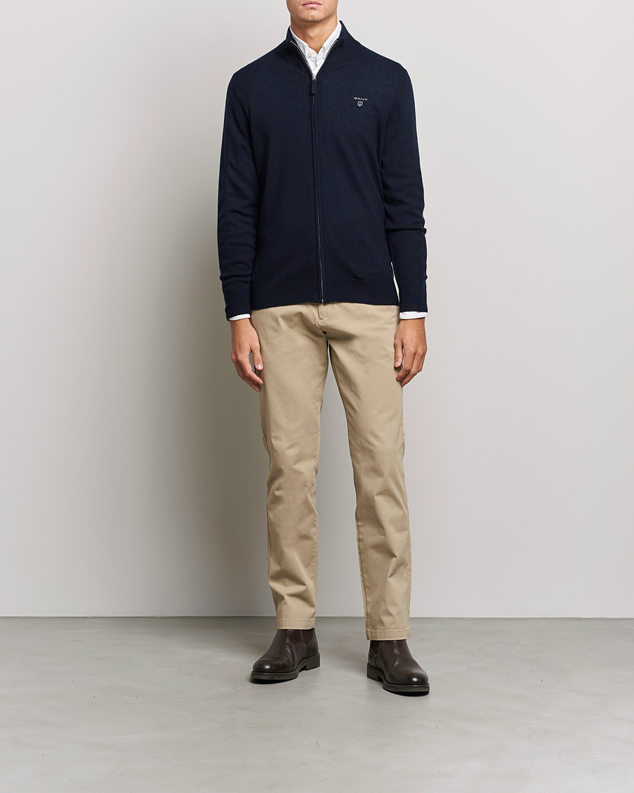 Herre | Gensere | GANT | Lambswool Full Zip Marine