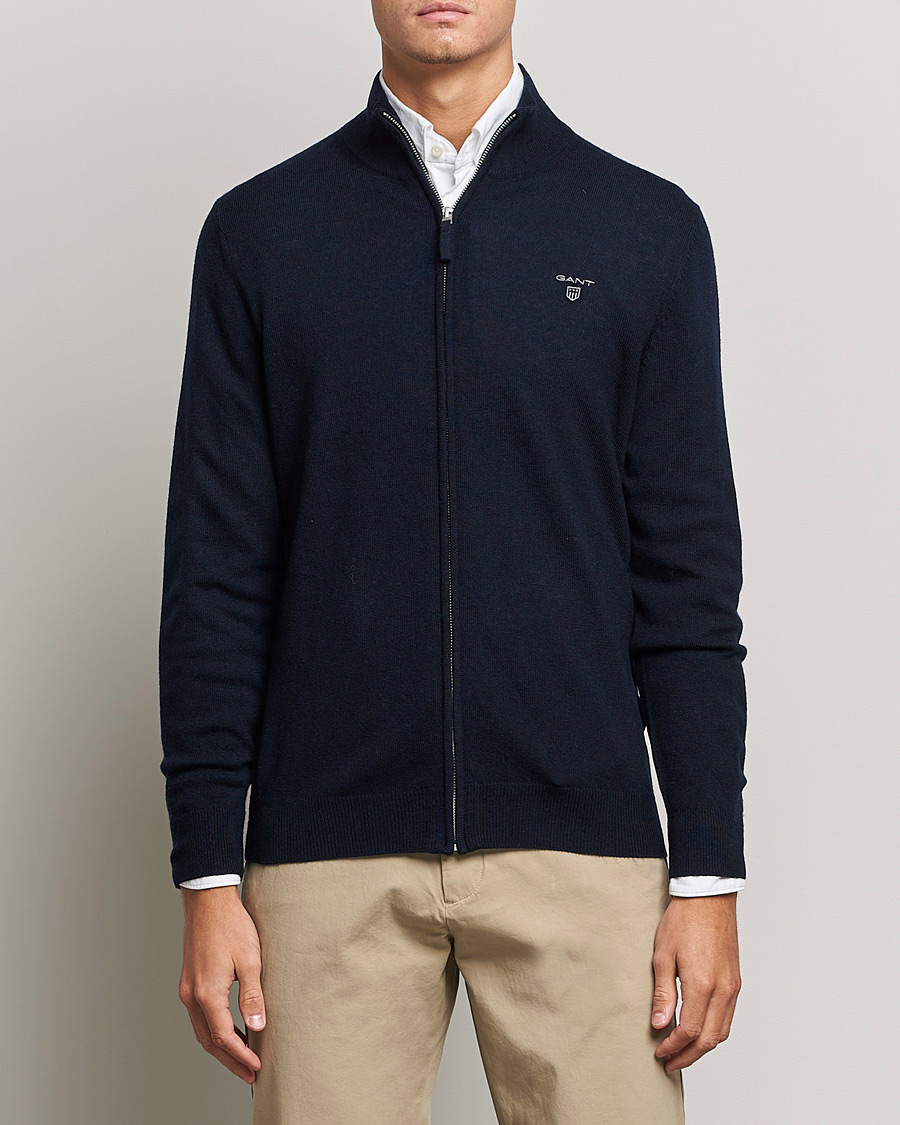Herre | Gensere | GANT | Lambswool Full Zip Marine