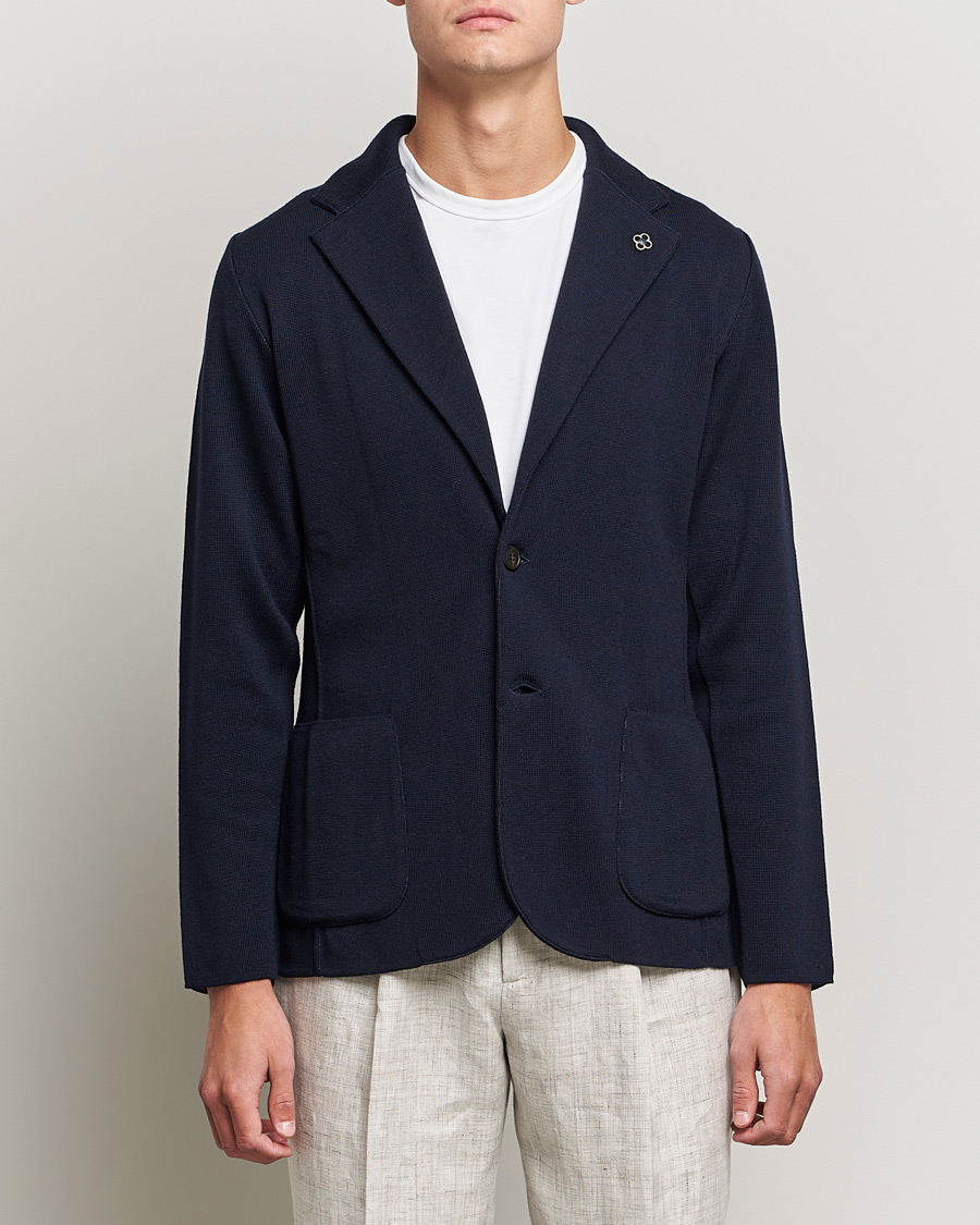 Herre | Strikkede blazere | Lardini | Knitted Wool Blazer Navy