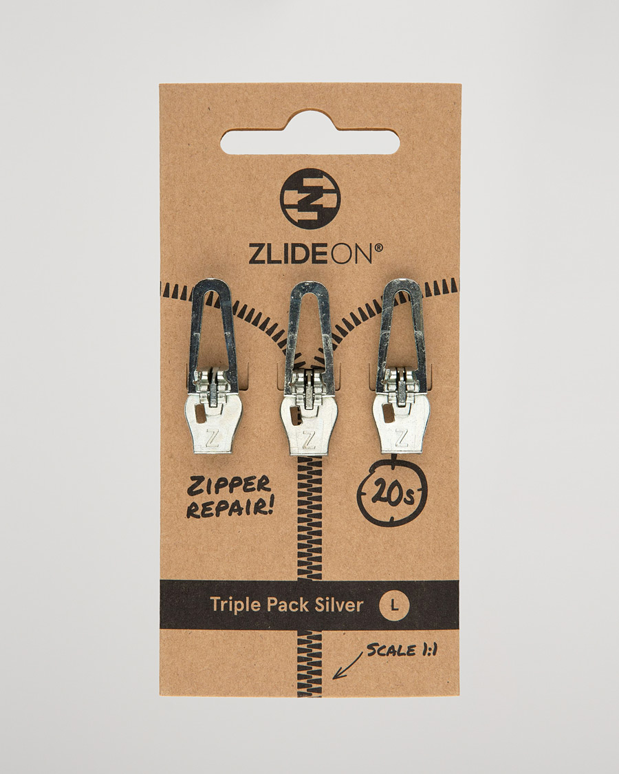 Herre | Pleie av plagg | ZlideOn | 3-Pack Zippers Silver L