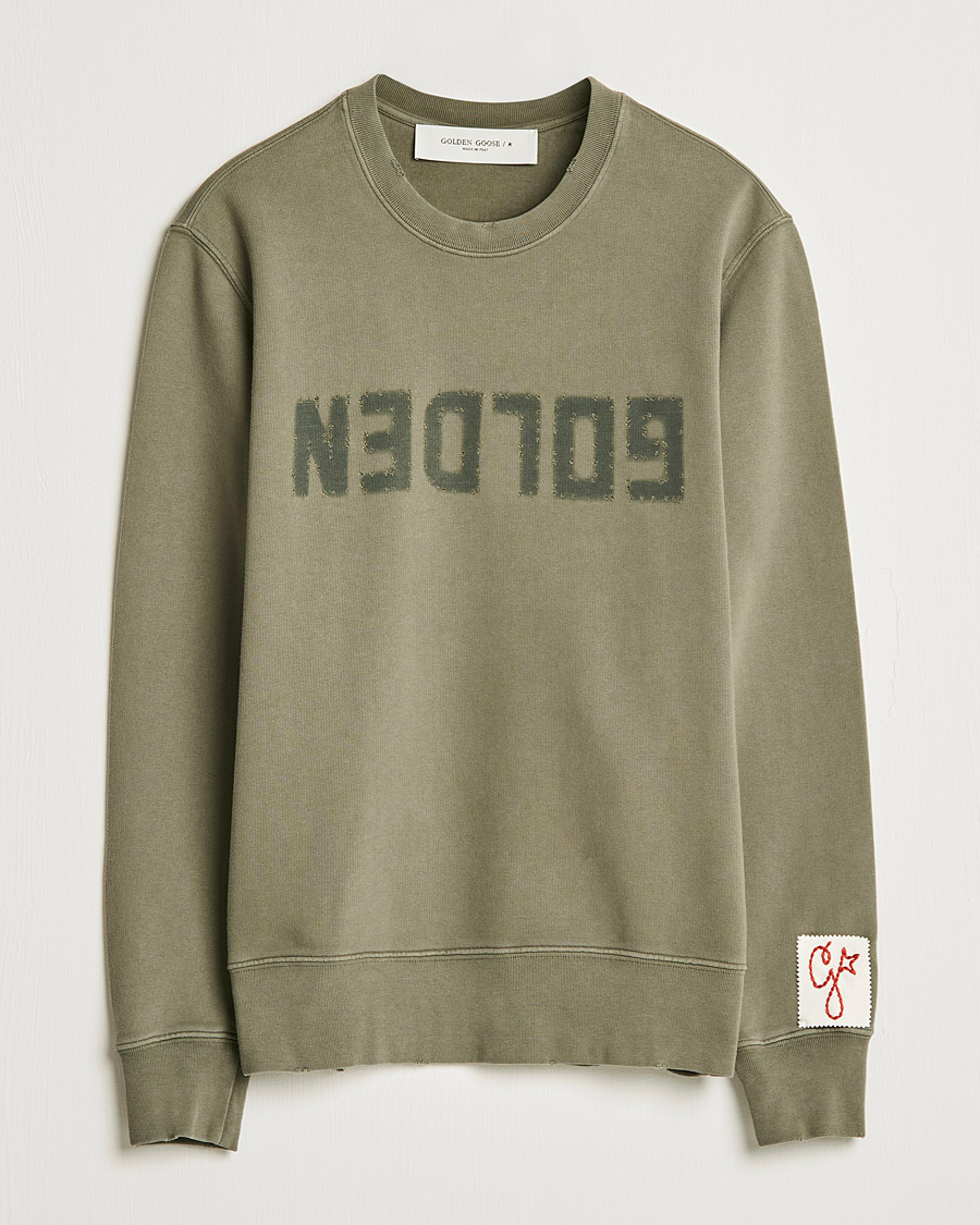 Herre | Gensere | Golden Goose | Deluxe Brand Distressed Cotton Sweatshirt Dusty Olive