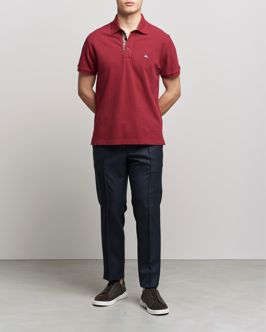 Herre | Pikéer | Etro | Short Sleeve Contrast Paisley Polo Burgundy