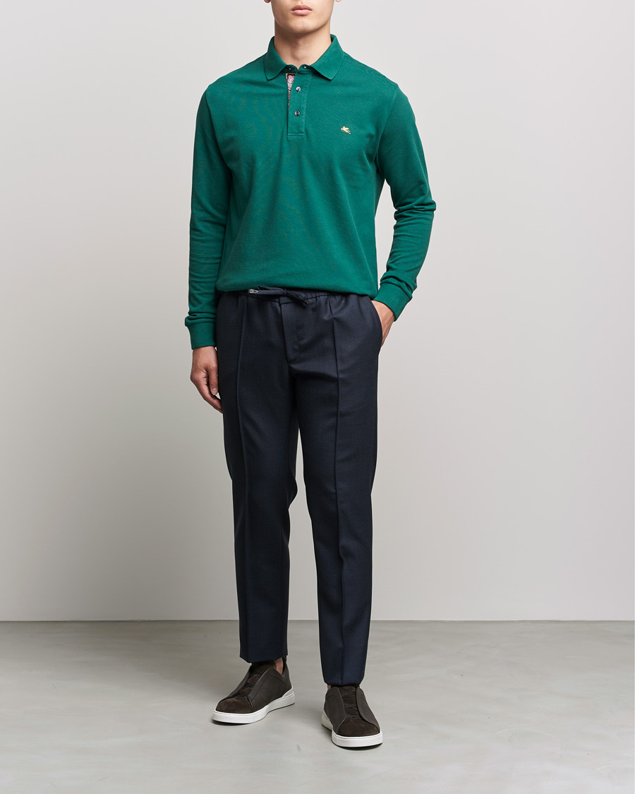 Herre |  | Etro | Long Sleeve Contrast Paisley Polo Emerald