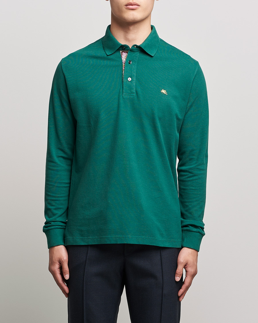 Herre | Gensere | Etro | Long Sleeve Contrast Paisley Polo Emerald