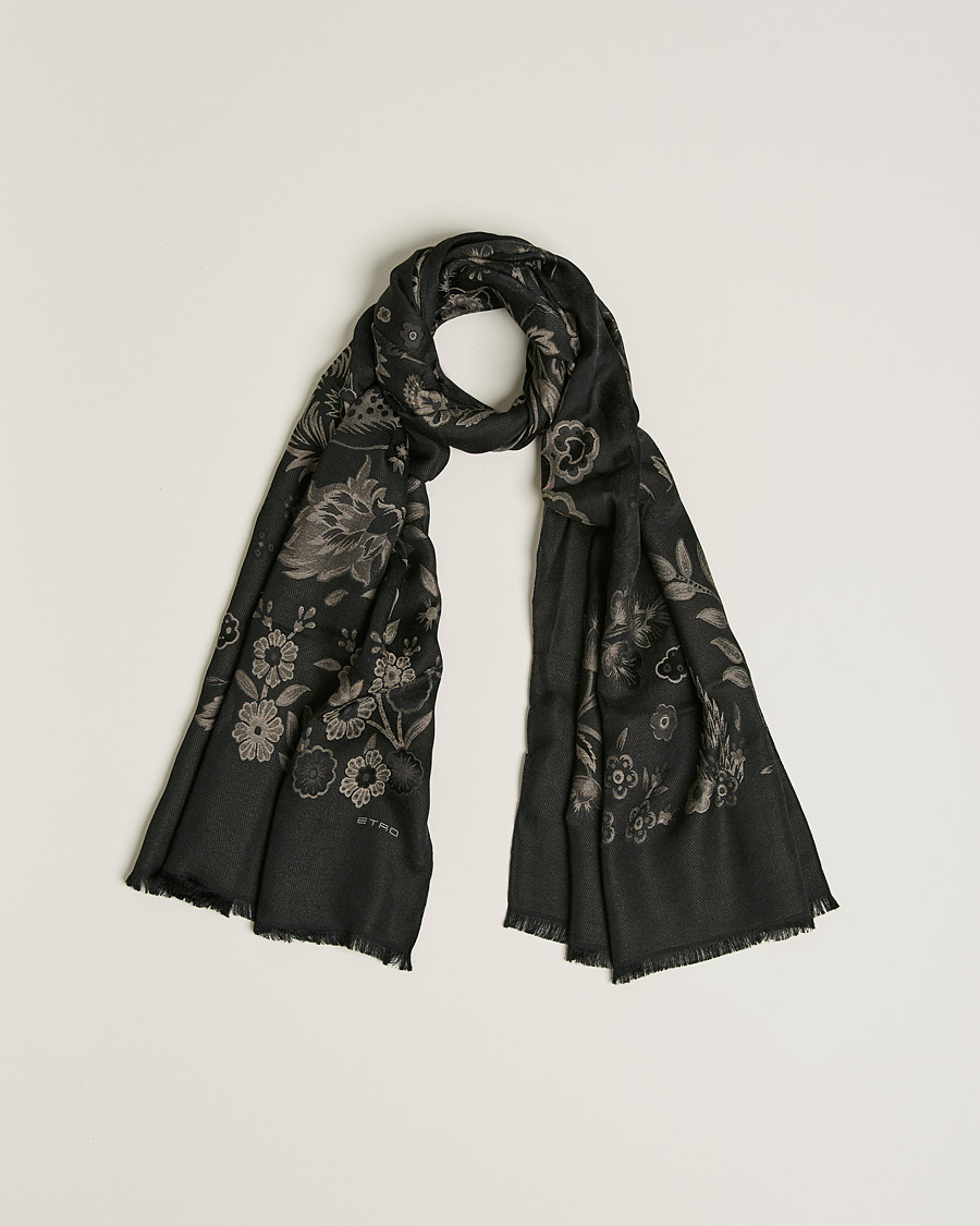 Herre | Etro Floral Jacquard Scarf Black | Etro | Floral Jacquard Scarf Black