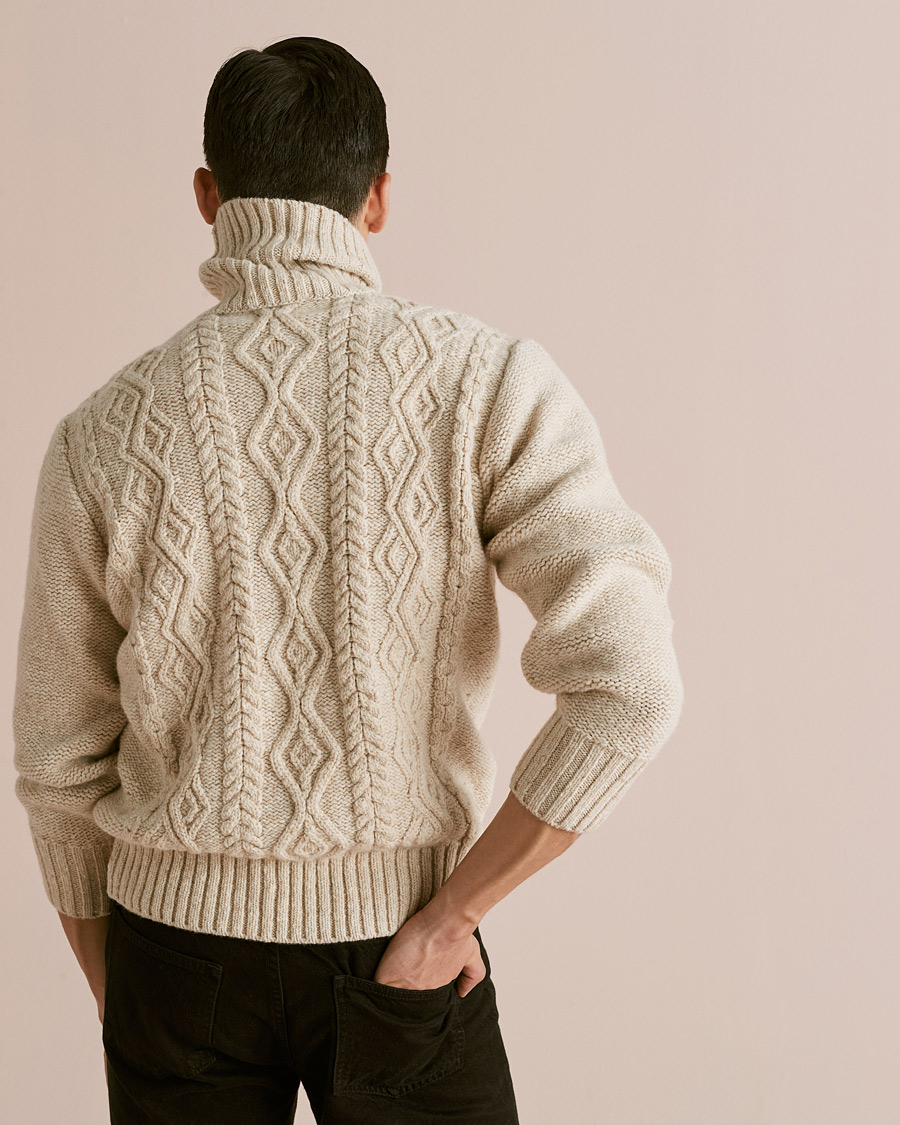 Herre | Gensere | Inis Meáin | Wool/Cashmere Aran Turtleneck Beige