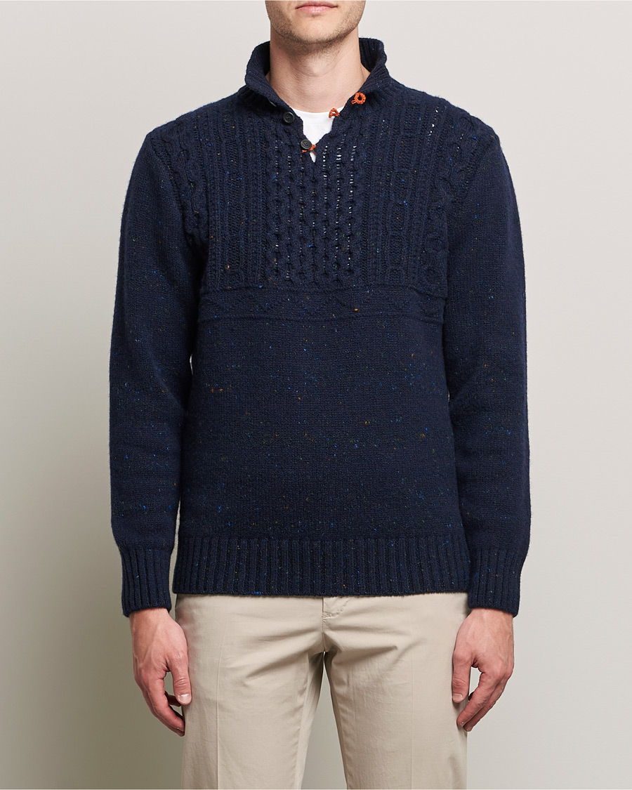 Herre | Gensere | Inis Meáin | Wool/Cashmere Máirtín Beag Galánta Button Neck Navy