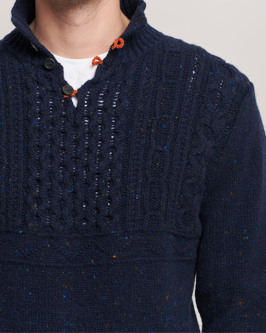 Herre | Gensere | Inis Meáin | Wool/Cashmere Máirtín Beag Galánta Button Neck Navy