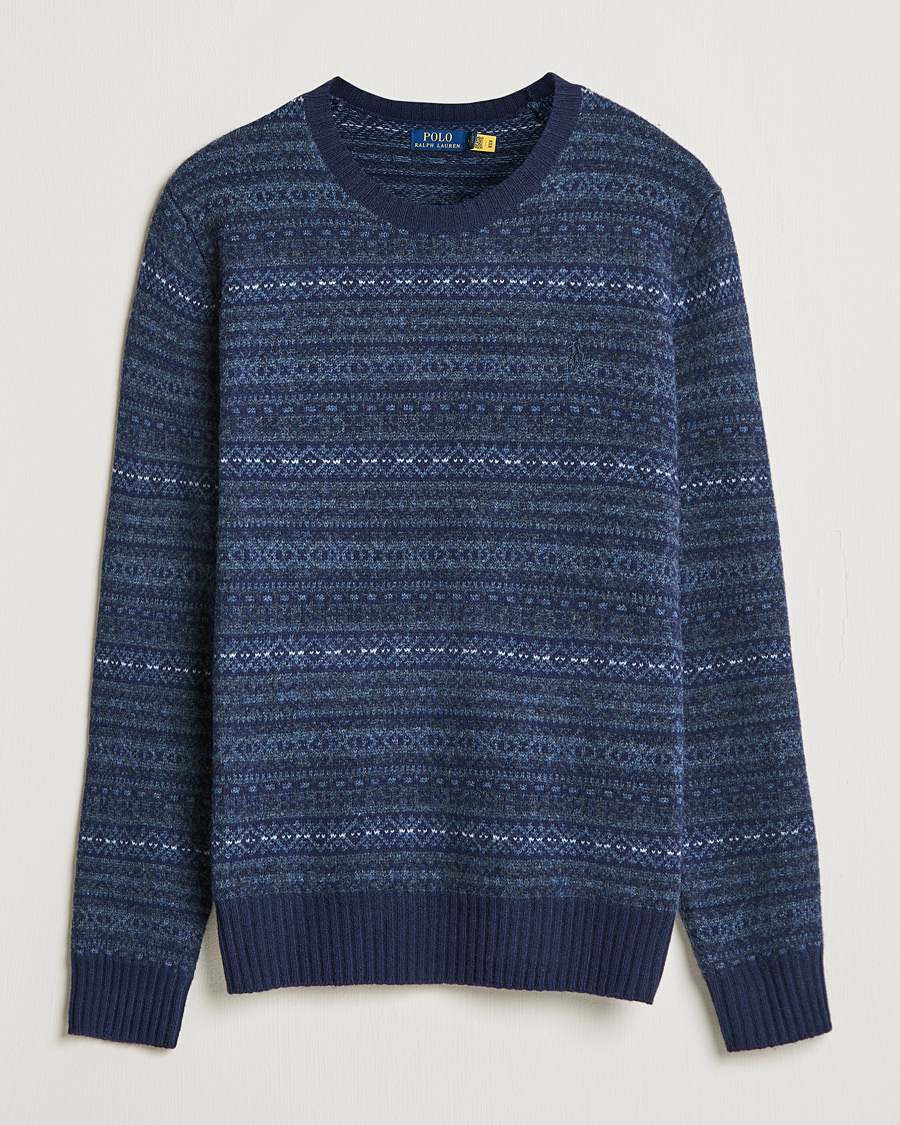 Herre |  | Polo Ralph Lauren | Wool/Cashmere Fairisle Knitted Sweater Navy