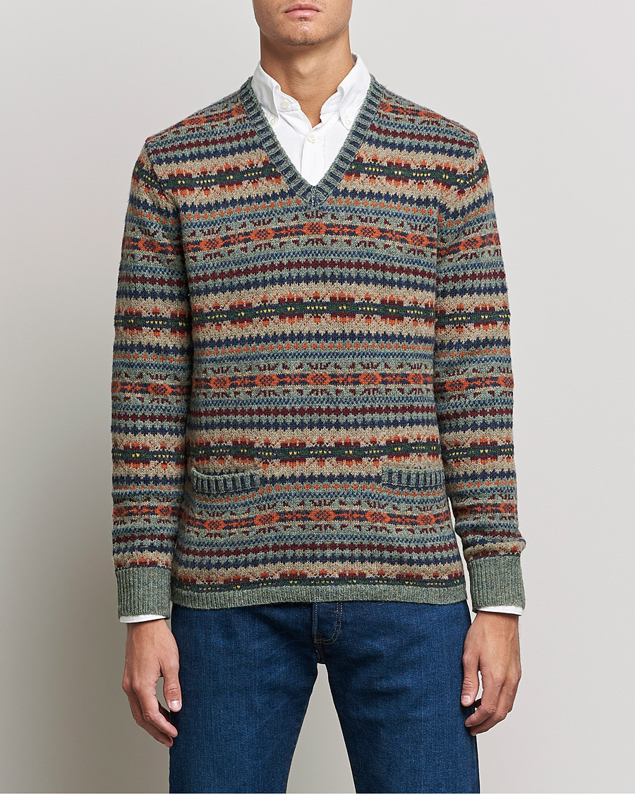 Herre | Pullovers v-hals | Polo Ralph Lauren | Wool Fairisle V-Neck Pullover Green Multi