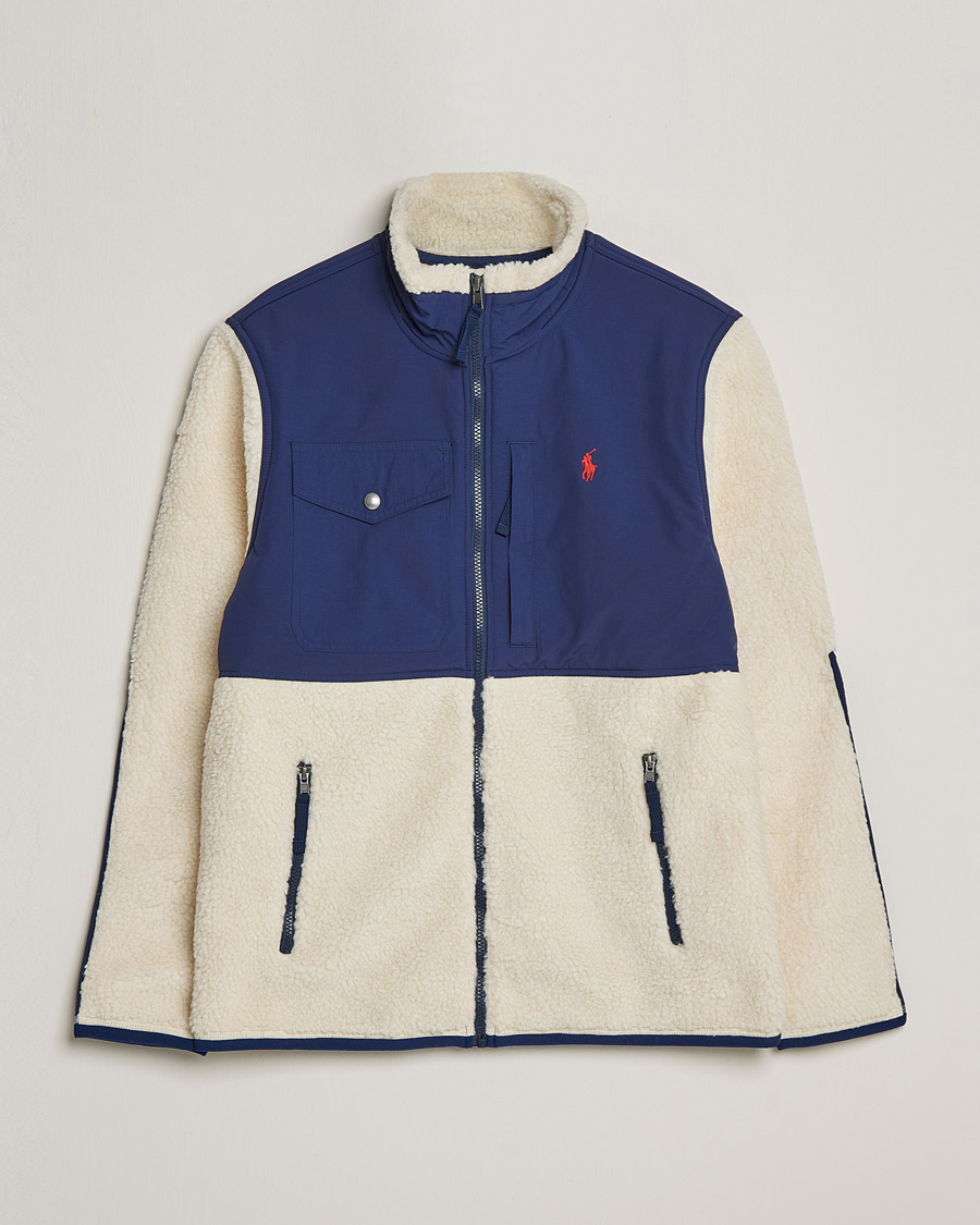 Herre | Gensere | Polo Ralph Lauren | Bonded Sherpa Full Zip Sweater Creme/Navy