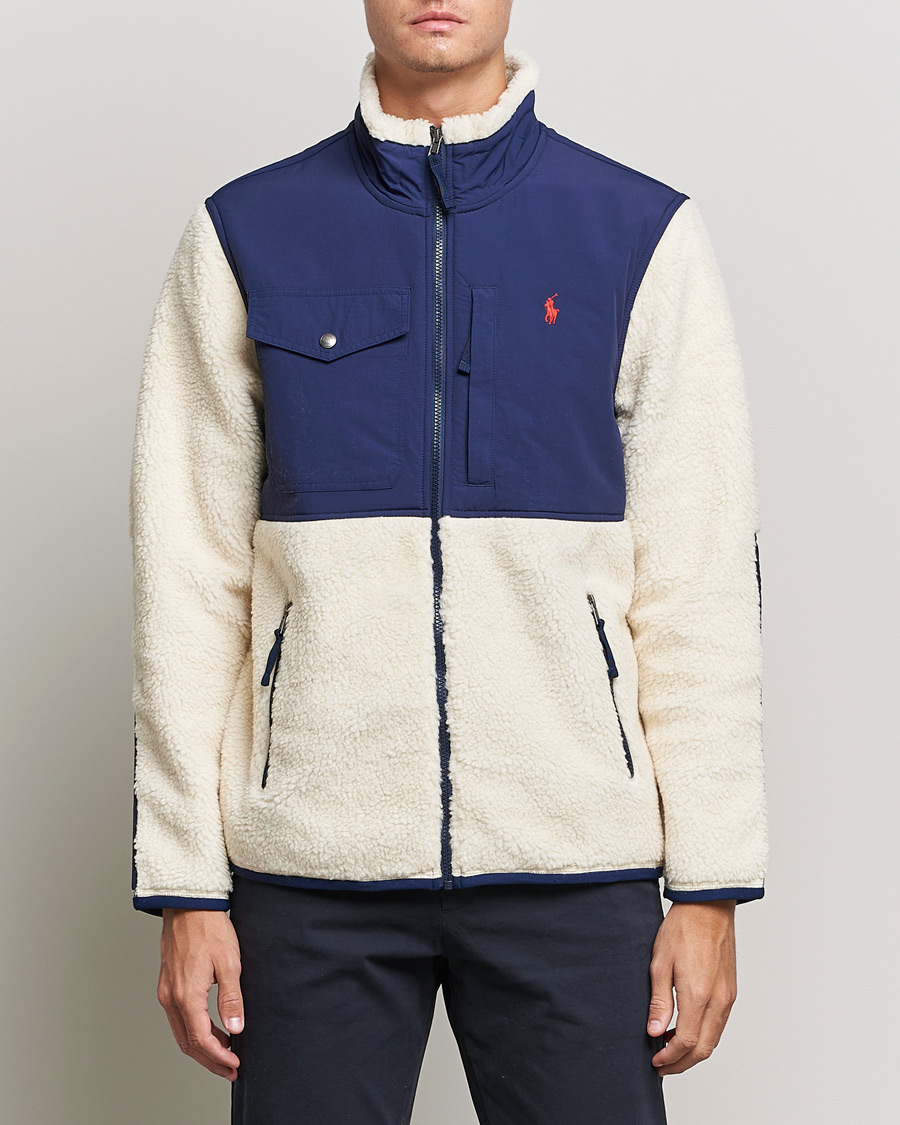 Herre | Gensere | Polo Ralph Lauren | Bonded Sherpa Full Zip Sweater Creme/Navy