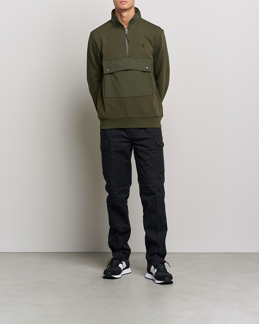 Herre | Gensere | Polo Ralph Lauren | Double Knit Pocket Half Zip Sweater Company Olive