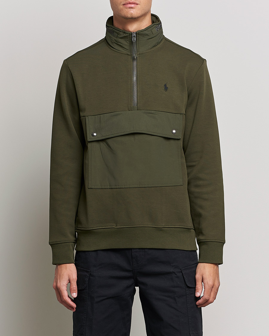 Herre | Gensere | Polo Ralph Lauren | Double Knit Pocket Half Zip Sweater Company Olive