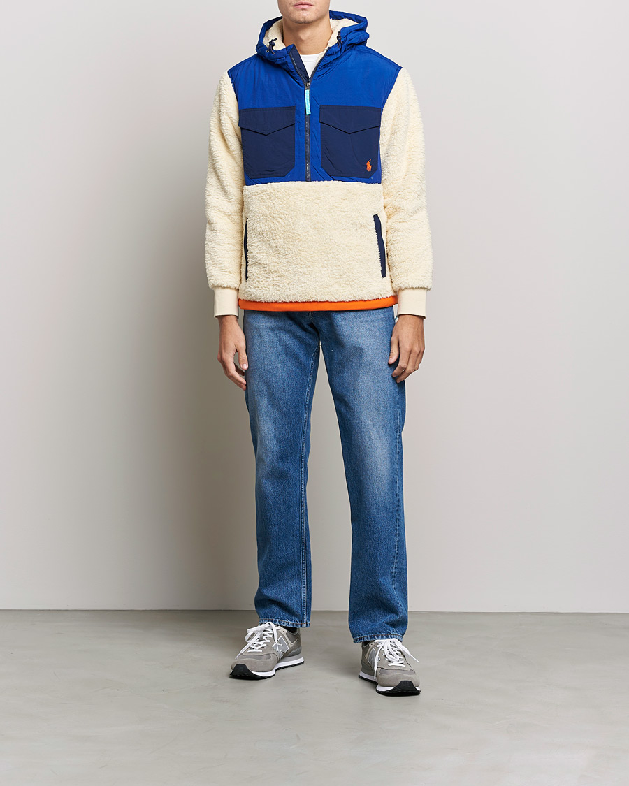 Herre | Gensere | Polo Ralph Lauren | Curly Sherpa/Nylon Half Zip Hoodie Cream Multi