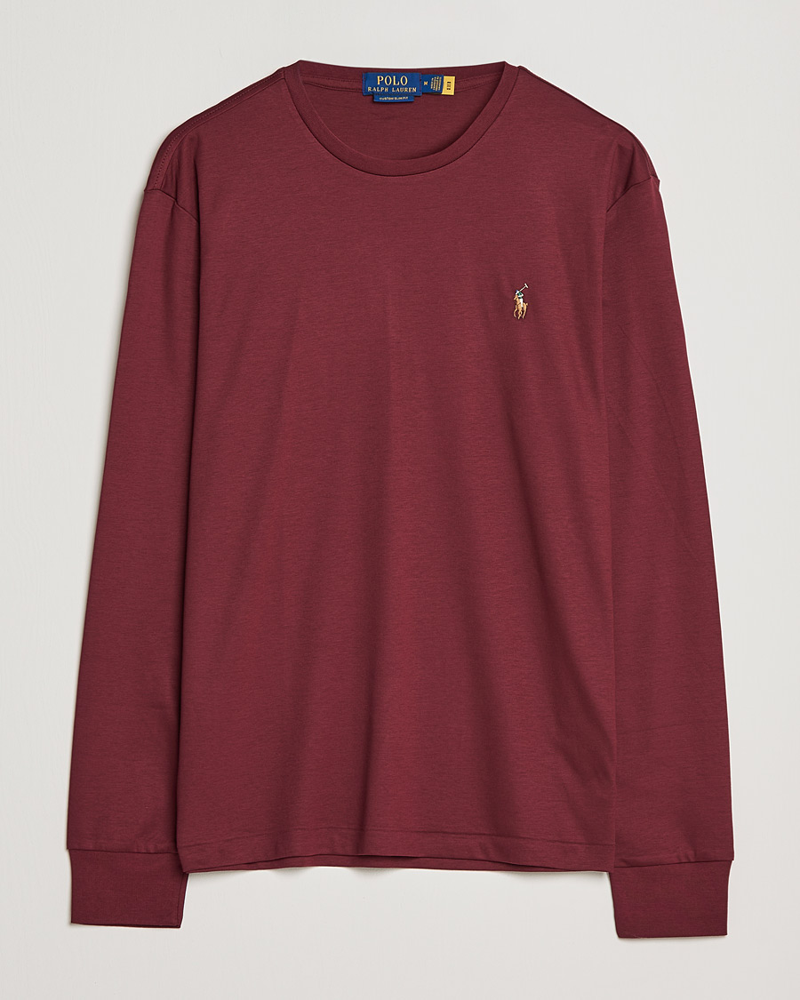 Herre | T-Shirts | Polo Ralph Lauren | Luxury Pima Cotton Long Sleeve Tee Classic Wine