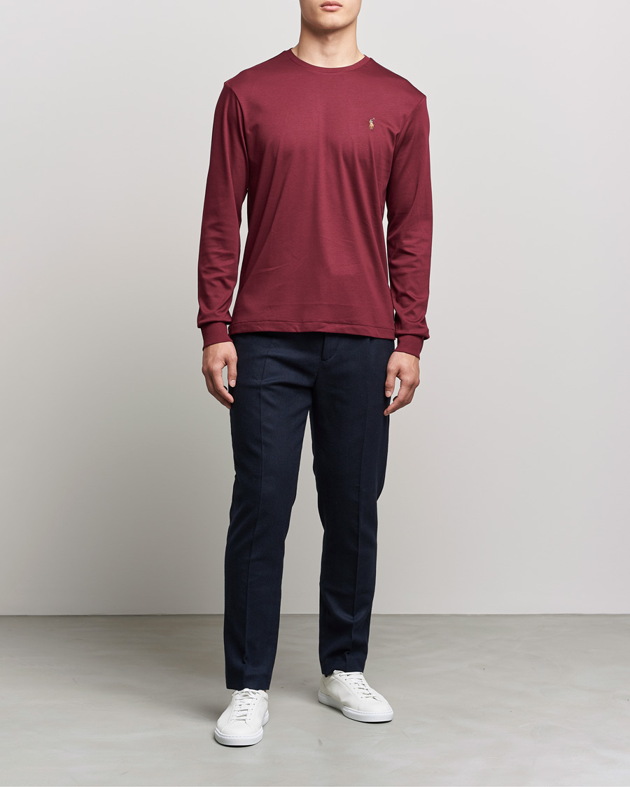 Herre | T-Shirts | Polo Ralph Lauren | Luxury Pima Cotton Long Sleeve Tee Classic Wine