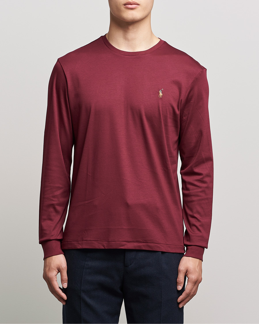 Herre | T-Shirts | Polo Ralph Lauren | Luxury Pima Cotton Long Sleeve Tee Classic Wine