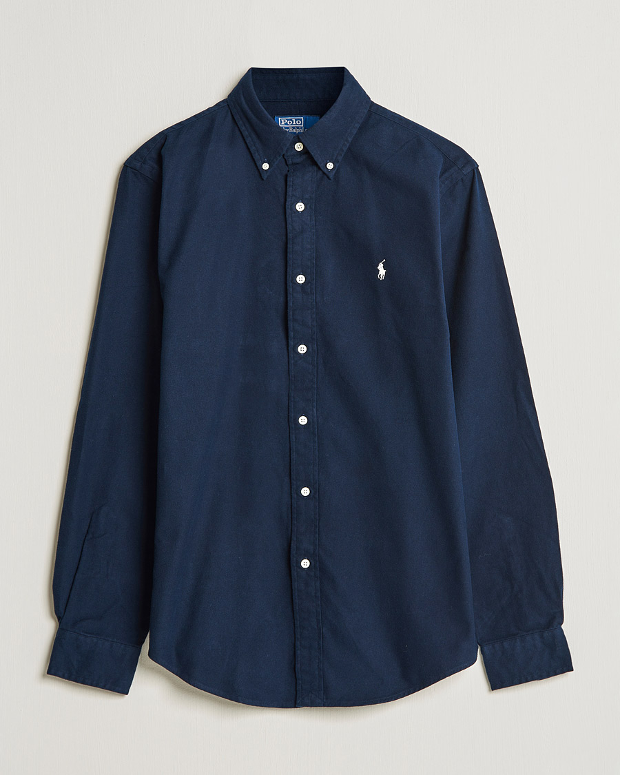 Herre | Flanellskjorter | Polo Ralph Lauren | Custom Fit Brushed Flannel Shirt Hunter Navy