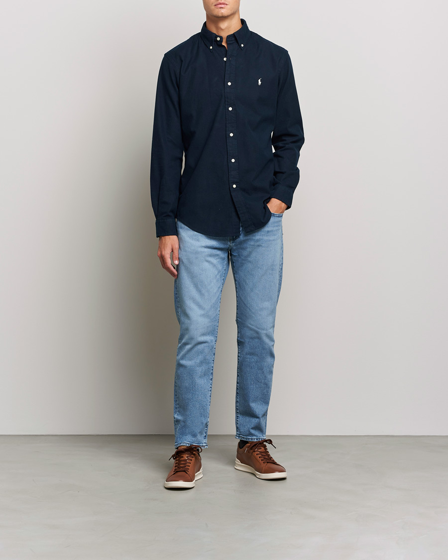 Herre | Skjorter | Polo Ralph Lauren | Custom Fit Brushed Flannel Shirt Hunter Navy