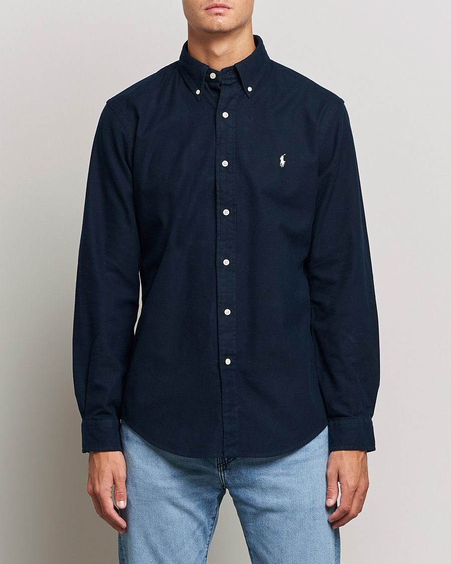 Herre |  | Polo Ralph Lauren | Custom Fit Brushed Flannel Shirt Hunter Navy