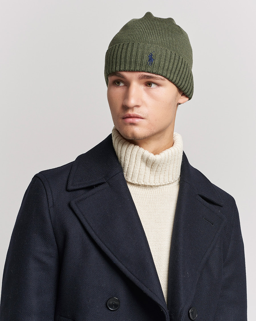Herre | Polo Ralph Lauren Merino Wool Beanie Army Olive Heather | Polo Ralph Lauren | Merino Wool Beanie Army Olive Heather