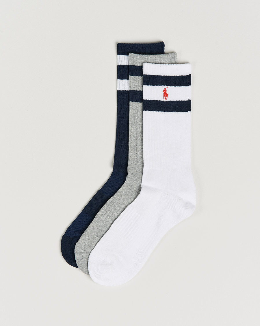 Herre | Undertøy | Polo Ralph Lauren | 3-Pack Sport Striped Socks White/Grey/Navy