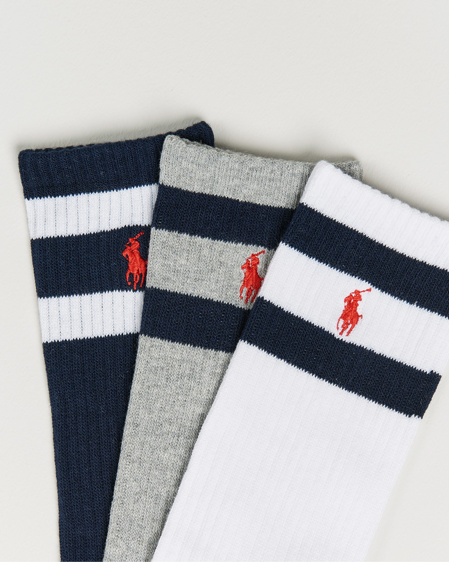 Herre | Undertøy | Polo Ralph Lauren | 3-Pack Sport Striped Socks White/Grey/Navy