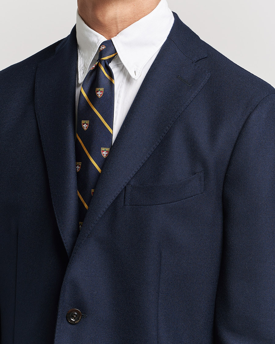 Herre | Polo Ralph Lauren Crest Striped Tie Navy/Gold | Polo Ralph Lauren | Crest Striped Tie Navy/Gold