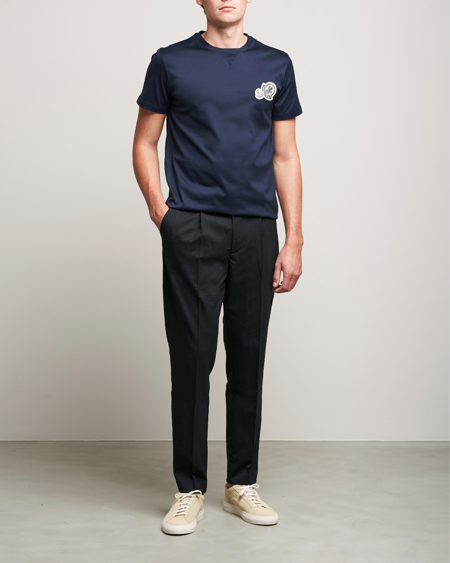 Herre | T-Shirts | Moncler | Double Logo T-Shirt Navy