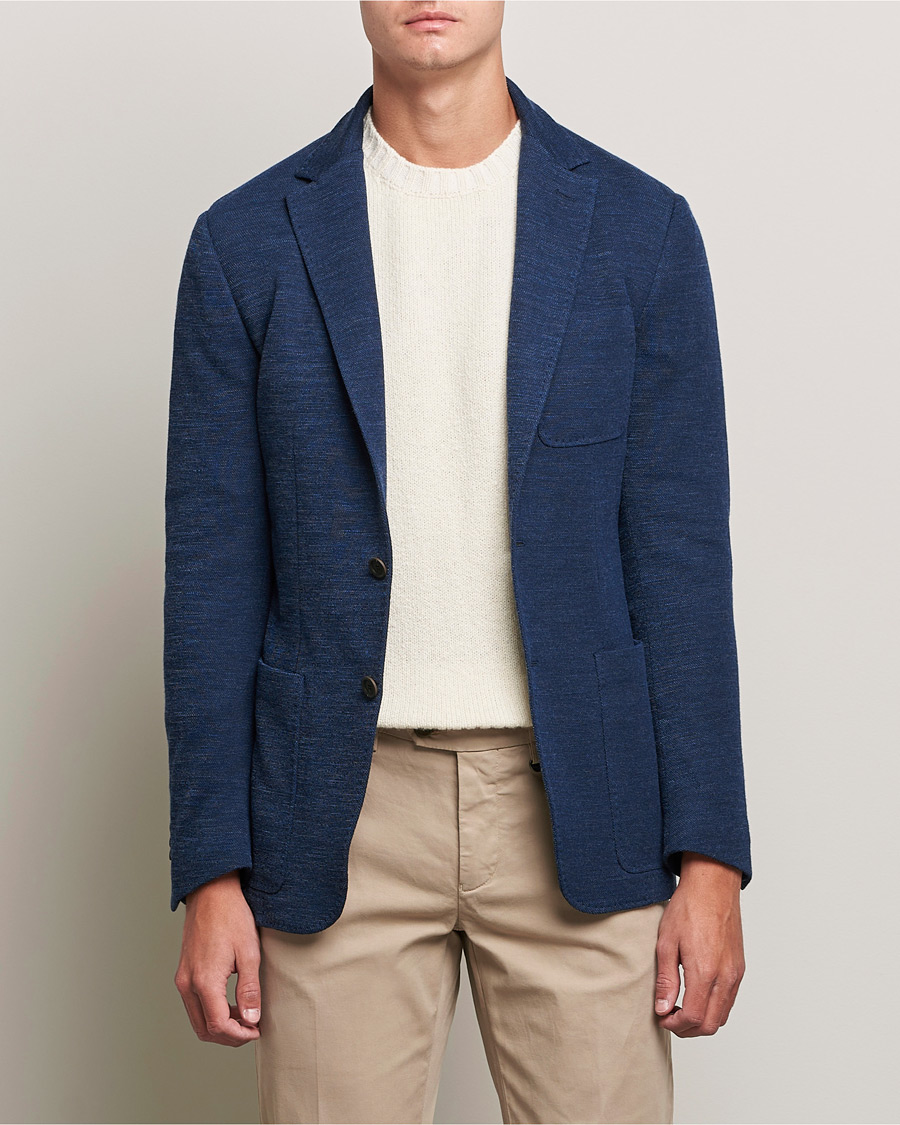 Herre | Dressjakker | Canali | Structured Wool Jersey Jacket Dark Blue