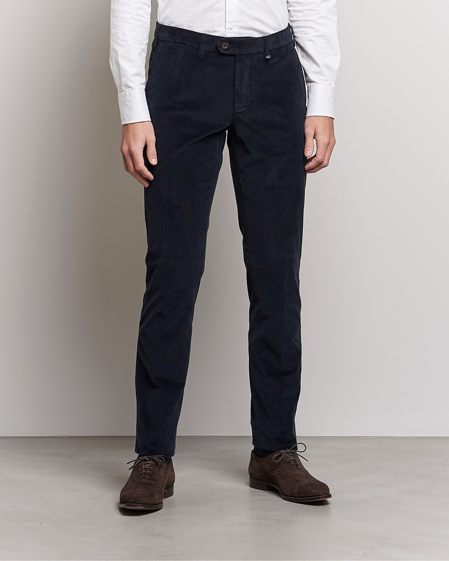 Herre | Bukser | Canali | Slim Fit Corduroy Trousers Navy