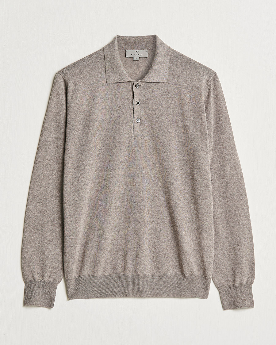 Herre | Canali | Canali | Merino Wool Knitted Polo Taupe