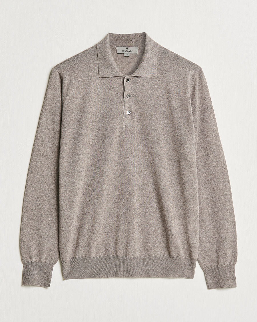 Herre | Gensere | Canali | Merino Wool Knitted Polo Taupe